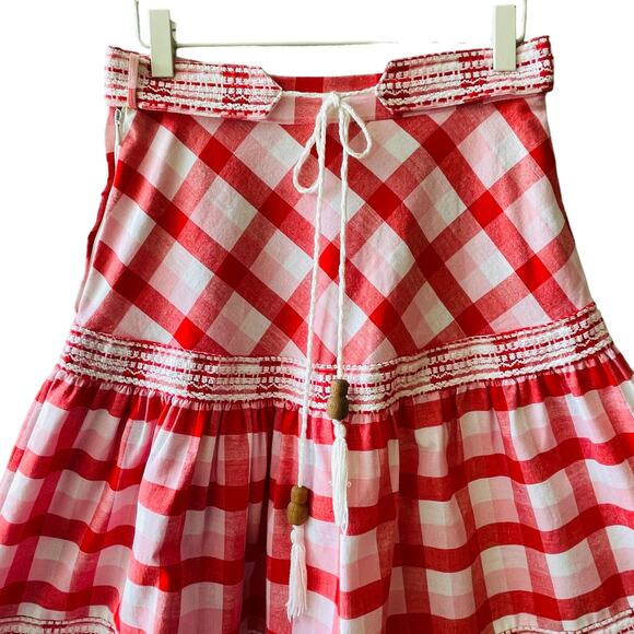 VINTAGE 70s Arola Finland Gingham Tiered Ruffle Midi Skirt Size XXS - Picture 3 of 8